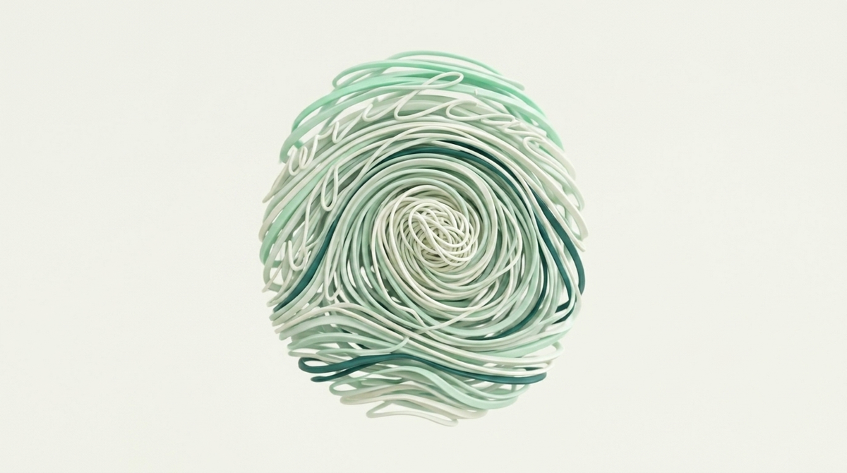 A fingerprint woven from flowing strands of language — a voice made measurable