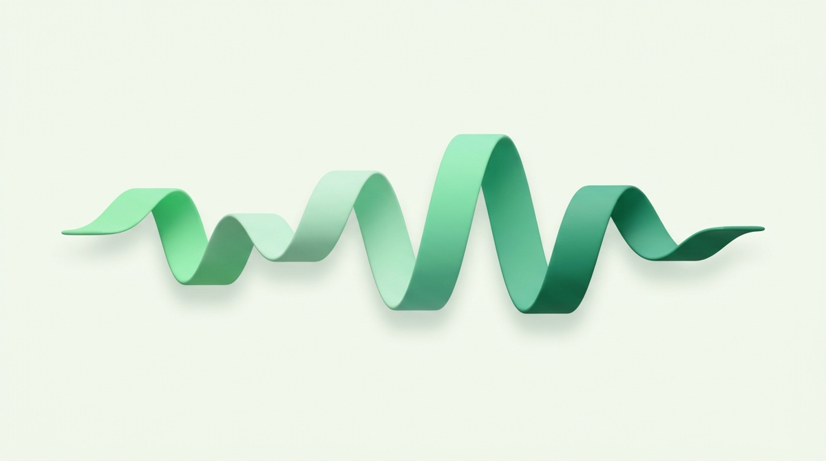 A voice rendered as a soft, undulating soundwave ribbon — a finished voiceprint, measured not guessed